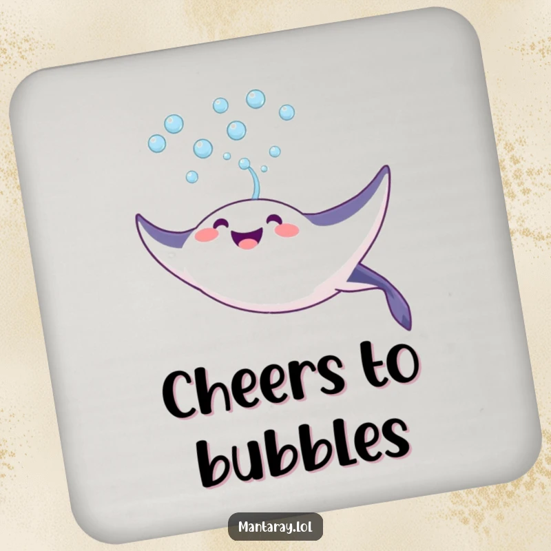 Funny Coaster featuring a joyful manta ray blowing a stream of bubbles upwards, adding a playful and protective touch to any surface.