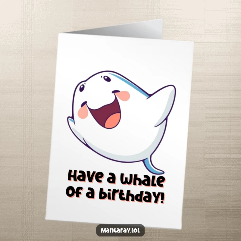 Funny free printable Happy Birthday card: A playful manta ray laughs heartily while doing a barrel roll in the ocean.