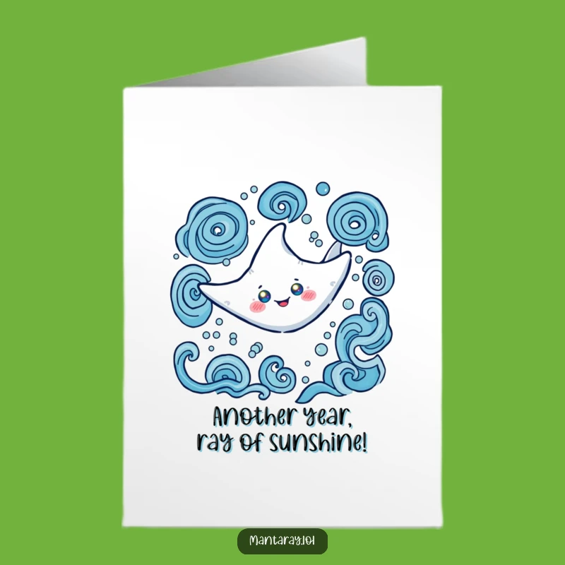 Free Printable Happy Birthday Manta Ray Card - Glowing Eyes, Swirling Water Fun
