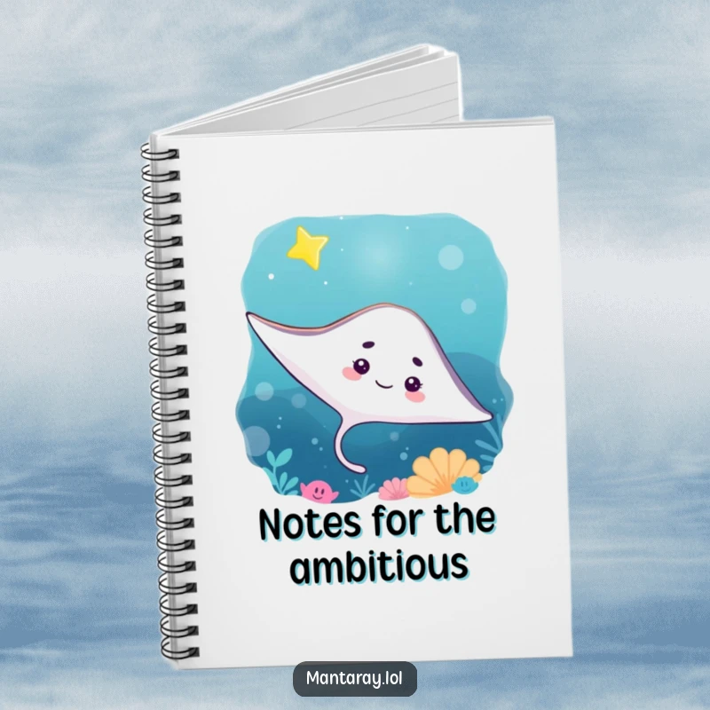 Funny Notebook with a curious manta ray gazing at a bright, twinkling star in the ocean, ideal for journaling thoughts and dreams.