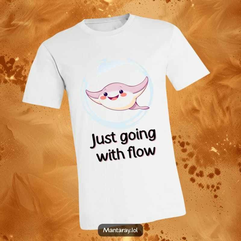 Funny Manta Ray T-Shirt: A cute, wide-grinning manta ray character playfully swims through a massive, transparent bubble in this humorous ocean design.